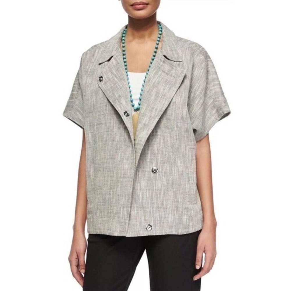 Eileen Fisher Linen Moto Classic Collar Jacket